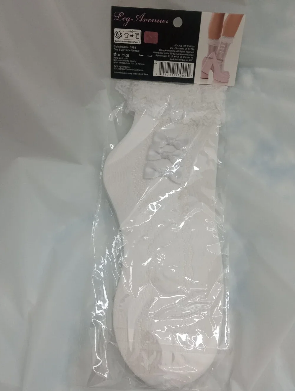 Leg Avenue  Shadow Lace Crew Socks White Lace Ruffled Ankle Socks